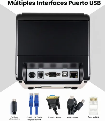 Vista 6 de Impresora de Recibos Térmica vretti, Impresora Térmica Directa de 3'1/8 80mm con USB Serial LAN Port - Impresora POS de Cocina con Soporte