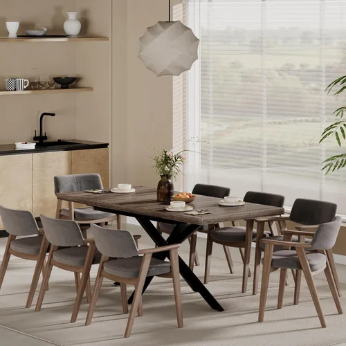 Vista 7 de MECHYIN Mesa de comedor extensible de 55 a 70.9 pulgadas para 4-8 pulgadas, mesa de cocina rectangular expandible con almacenamiento oculto, mesa
