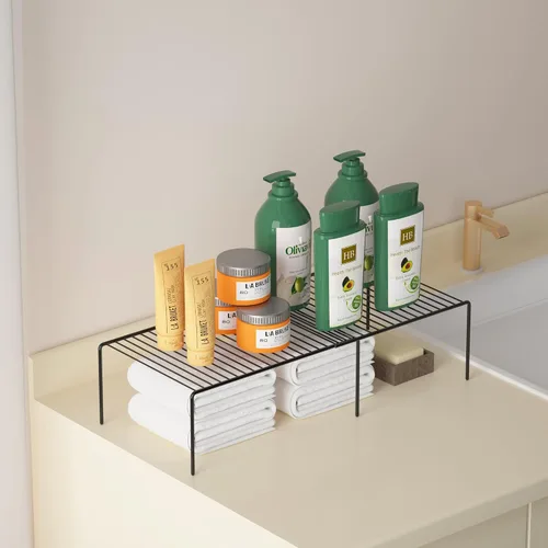 Vista 6 de Estante Expandible de Redrubbit, Organizador de Almacenamiento de Metal Resistente a la Oxidación para Cocina, Nevera, Baño, Negro