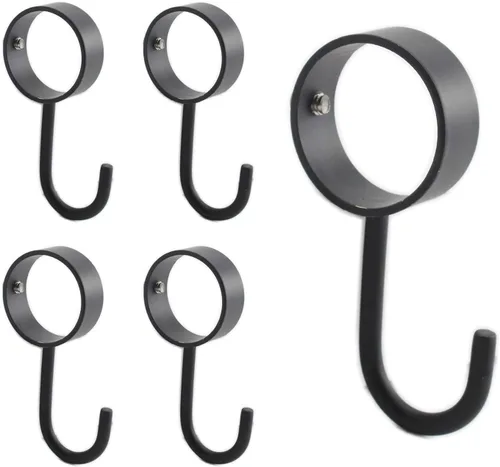 Vista 10 de Paquete de 5 ganchos de acero inoxidable para barra de armario, ganchos negros resistentes para colgar ollas, sartenes, tazas, toallas, guantes