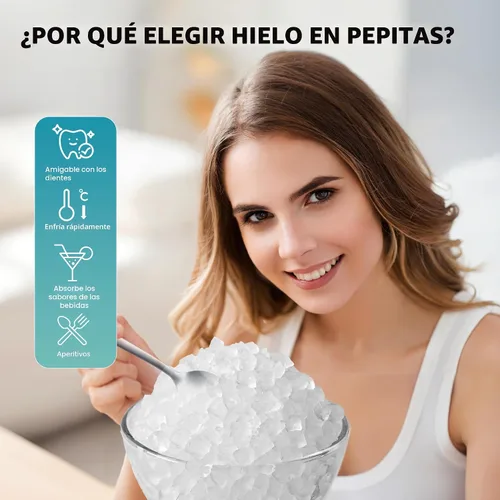 Vista 4 de EUHOMY, Fabricador de hielo para encimera con asa, listo en 6 minutos, 34 libras por día, cubierta superior extraíble, autolimpiante, máquina