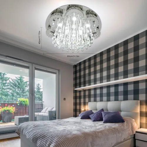 Vista 3 de OUKANING Lámparas de araña de cristal modernas para sala de estar, lámparas grandes para dormitorio, lámpara de techo empotrada para vestíbulo