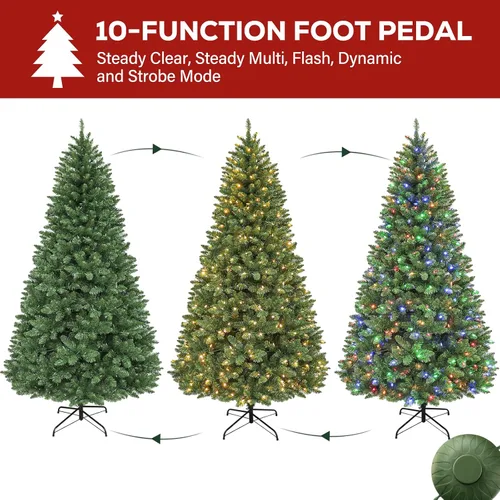 Vista 4 de Hykolity - Árbol de Navidad artificial preiluminado de 6 pies con 250 LED multicolor, ramas de PVC ignífugas, 1,032 puntas, 10 modos