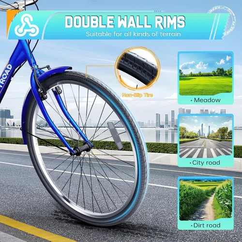 Vista 6 de Triciclo para adultos, bicicletas de 3 ruedas de 24/26 pulgadas con canasta grande, bicicleta de crucero para mujeres/hombres/personas mayores