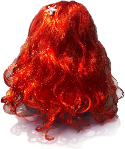Vista 3 de Funna Peluca de sirena para disfraz de princesa con horquilla de estrella de mar para Halloween, cosplay, color rojo