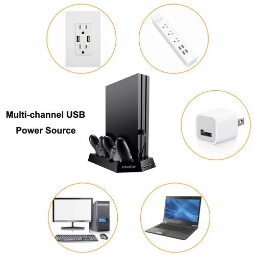 Vista 7 de PS4 Universal Controller Charger KINGTOP PS4PS4 ProPS4 Slim Fan Cooler Vertical Stand Dual Charging Station