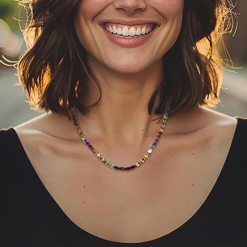 Vista 11 de Ross-Simons Gemstone Tennis Necklace in Sterling Silver