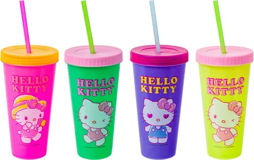 Vista 20 de Silver Buffalo Care Bears Corazones y Estrellas Juego de 4 Vasos de Plástico Cambian de Color con Popotes de Espiral Arcoíris con Tenderheart