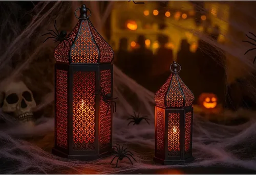 Vista 15 de VELA LANTERNS Farol Marroquí Grande Torre de Templo Lámpara Portavelas Decorativo para Decoraciones de Ramadán, Halloween, Colgante, Patio o Porche