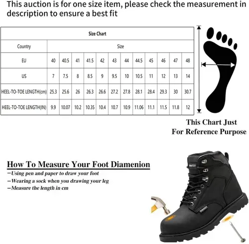 Vista 6 de Botas de seguridad laboral para hombre, de cuero Crazy-Horse duradero, con puntera de acero indestructible, impermeables y antideslizantes, mejor