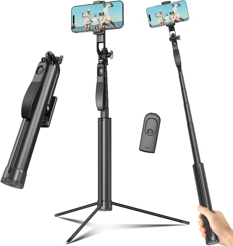 Vista 10 de Palo Selfie Trípode de Viaje para Teléfono Celular con Control Remoto y Soporte para Teléfono, Palo Selfie Extensible para iPhone, Trípode para Negro