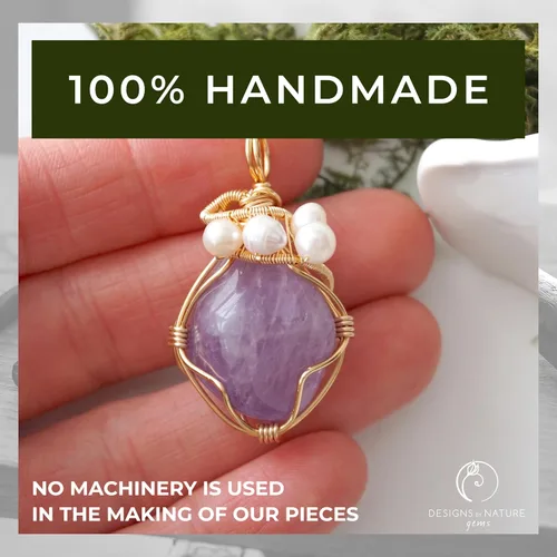 Vista 2 de Collar de cristal llamativo con piedra natal y perla para mujer - chapado en oro
