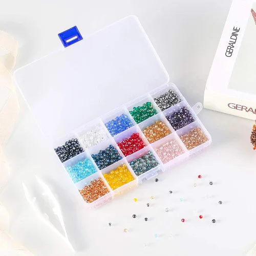 Vista 5 de Cuentas redondas de vidrio de 0.157 in para hacer joyas, color AB, 1500 cuentas espaciadoras de cristal para pulseras, collares, accesorios Cuentas