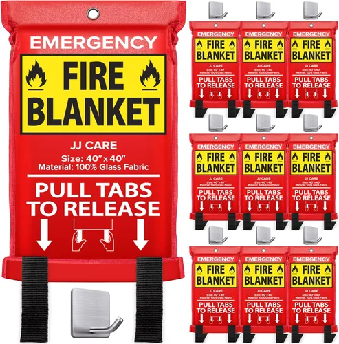 Vista 9 de JJ CARE Manta contra incendios – 2 paquetes con ganchos y guantes – Manta de emergencia contra incendios para el hogar y la cocina, mantas