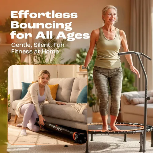 Vista 3 de MXL FIT Bounce PRO Bungee Rebounder - Premium Indoor Mini Trampoline for Adults, Silent Low-Impact Bounce, Half-Folding with Foldable Steel Legs &