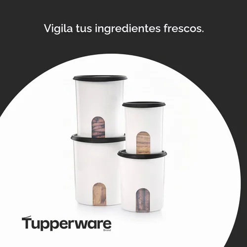 Vista 5 de Tupperware One Touch Reminder Canisters - Juego de 4 recipientes para almacenamiento de alimentos, apto para lavavajillas y sin BPA