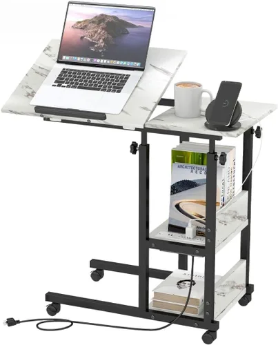 Vista 11 de Hadulcet Mesa C Ajustable con Estación de Carga, Escritorio Inclinable Mesa Auxiliar en Forma de C para Sofá, Soporte sobre Cama con Ruedas