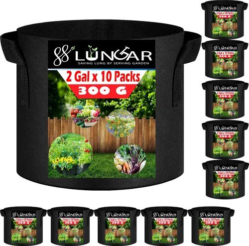 Vista 8 de Bolsas de cultivo LUNGAR 10 galones. Juego de 5 macetas para plantar, tela de aireación más gruesa de 300G, no tejida, asas reforzadas para maceta