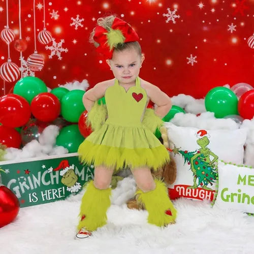 Vista 6 de Ntpwenla Disfraz verde de Navidad con 2 calcetines de vestir, hermoso vestido de fiesta de princesa