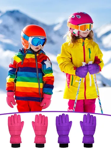 Vista 2 de Guantes de esquí de invierno para niños de Boao, impermeables, guantes cálidos para la nieve, guantes de dedo completo para niños pequeños y bebés