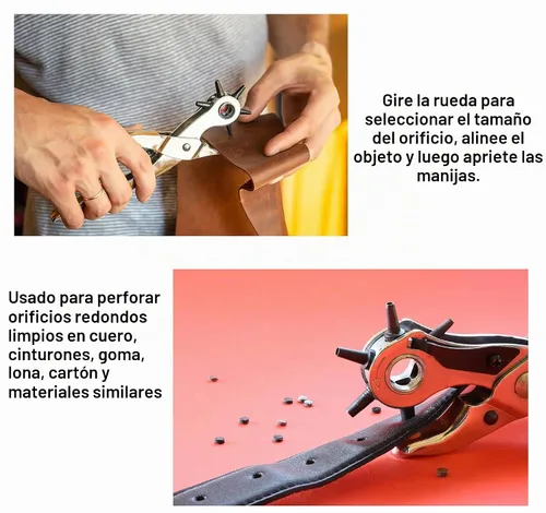 Vista 5 de Perforadora de agujero de cuero, perforadora de agujero de cinturón de 9 pulgadas para cuero resistente, perforadora giratoria de 6 tamaños