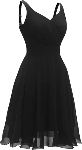 Vista 3 de Dressever Vestido de cóctel de verano con cuello en V y tirantes delgados ajustables de gasa