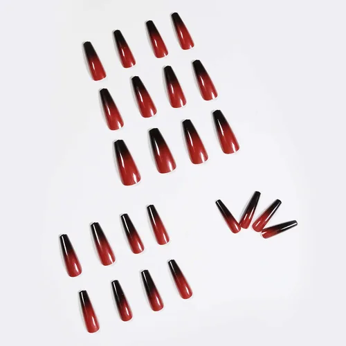 Vista 3 de MISUD - Uñas postizas largas con forma de ataúd, con diseño gótico de vampiro en negro y rojo, acrílico, 24 piezas