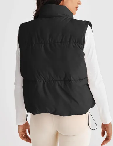 Vista 3 de MEROKEETY Chaleco acolchado para mujer, cuello alto, con cremallera, sin mangas, con bolsillos