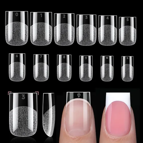 Vista 19 de Luckyfairy Puntas de uñas cortas de almendra, 240 puntas de uñas de gel