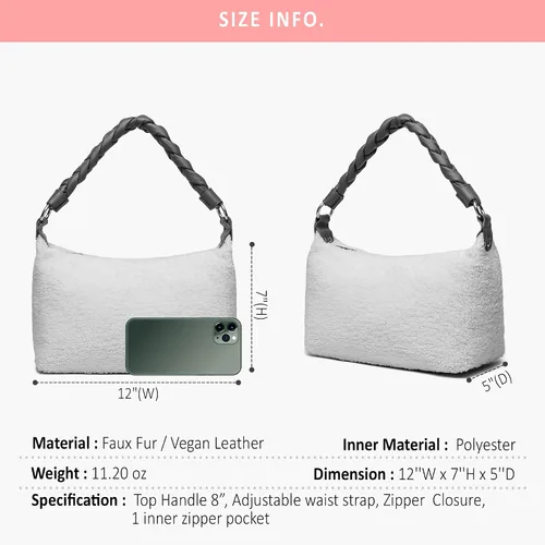 Vista 6 de Like Dreams Bolso de mano suave de sherpa con asa superior de piel vegana para mujer, niña, adolescente, moda de invierno