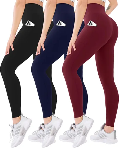 Vista 39 de Blisset - Paquete de 3 leggings de cintura alta para mujer con bolsillos, pantalones suaves y activos para control de abdomen, ideales para yoga