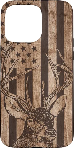 Vista 28 de Funda de madera para iPhone 16 con diseño de ciervo de cola blanca para caza cazador de bandera estadounidense