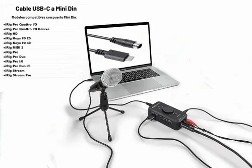 Vista 5 de Cable macho USB-C a Mini-Din de 7 pines para IK Multimedia iRig Series, compatible con HD, HD-A, Keys I/O 25, I/O49, MIDI 2, Pro, Pro Duo, Pro Duo