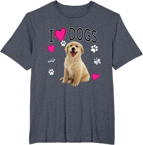 Vista 97 de Camiseta I Love Dogs - Camiseta Golden Labrador retriever, Azul Negro