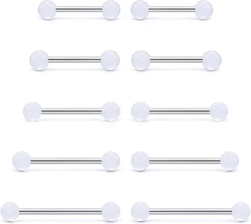 Vista 6 de Prjndjw 14G Acero quirúrgico rectas barras de pesas - Anillos para lengua y pezón para mujeres y hombres - Longitud 12MM, 14MM, 16MM, 18MM, 22mm