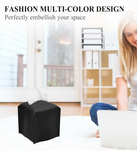 Vista 3 de Livelab Funda para caja de pañuelos, cuadrada, decorativa, de piel sintética, soporte para caja de pañuelos moderna, organizador de papel facial
