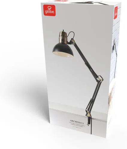 Vista 10 de Globe Electric 62000009 Lámpara de escritorio de 32" con múltiples articulaciones con abrazadera metálica, negro mate, acentos de latón antiguo