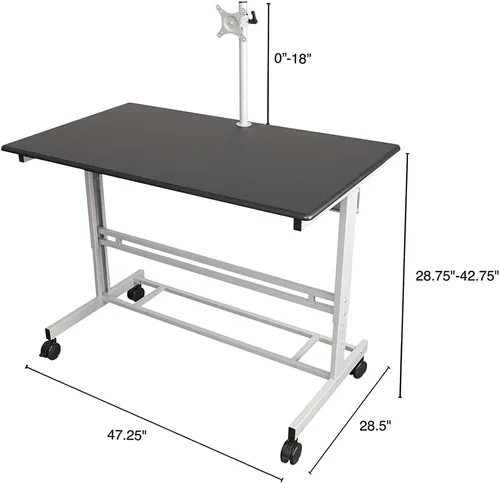 Vista 5 de Escritorio de pie con altura ajustable móvil con soporte para monitor, Negro 48