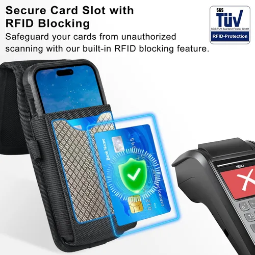 Vista 3 de Funda para teléfono celular ykooe con clip para cinturón y tarjetero Negro