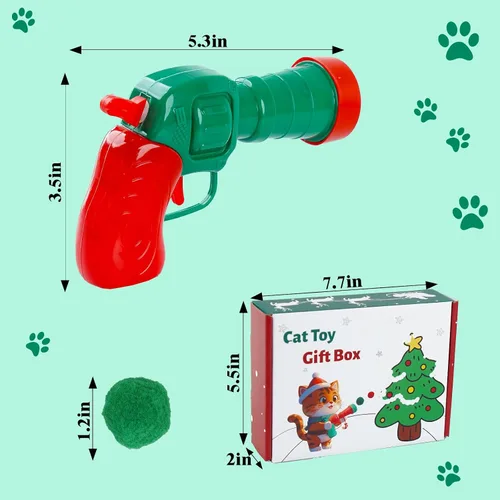 Vista 2 de Cat Toys - Lanzador de bolas – 31 piezas de juguetes interactivos de Navidad para gatos de interior, bolas festivas con bolas de pompón