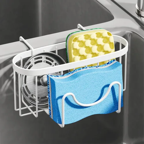 Vista 8 de SWTYMIKI Soporte de esponja para fregadero de cocina, organizador móvil para fregadero de cocina con gancho en forma de M, esponjas colgantes