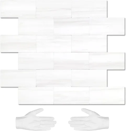Vista 19 de STICKGOO 1/3 lámina de azulejos para despegar y pegar Subway, azulejos de cocina sin costuras de diseño pulido en rosa-beige eurásico