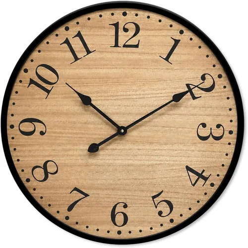 Vista 7 de Reloj de pared rústico para decoración de sala de estar, reloj de pared grande de 24 pulgadas con cara de madera marrón oscuro y marco de metal