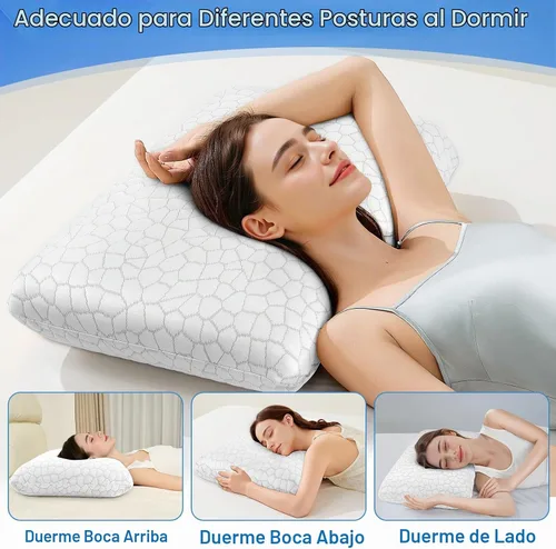 Vista 4 de Almohadas de espuma viscoelástica, almohada de cama para dormir de lado, espalda y boca abajo, almohada cervical para dormir con funda extraíble