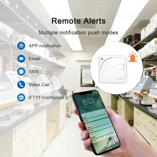 Vista 3 de Sensor ambiental WiFi WS1: temperatura, humedad, monitoreo de luz Sonda externa Alertas, informes de programación y uso compartido