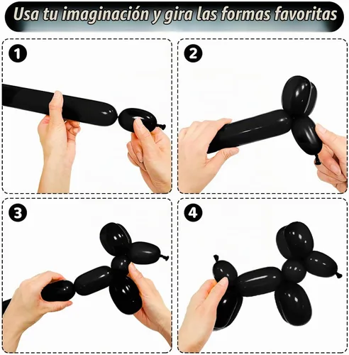 Vista 4 de 100Pcs Globos Negros 260, Globos Largos para Atar Arco de Globos, Globos Largos y Finos para Torcer Globos de Animales, Globos para Cumpleaños