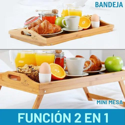 Vista 5 de Zulay Bandeja plegable de bambú para desayuno, bandeja para cama y aperitivos con patas, escritorio para laptop