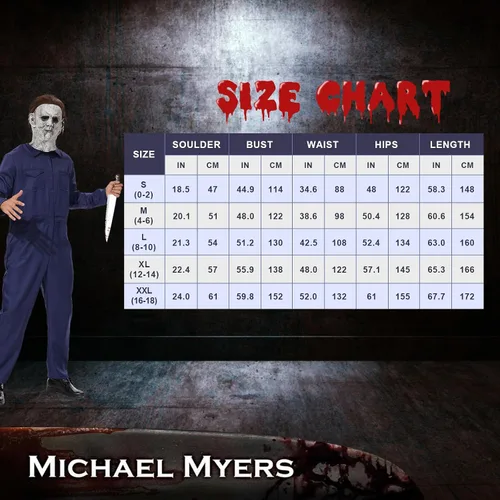 Vista 2 de Neragron Michael Myers Costume Adult Men, Halloween Michael Myers Jumpsuit for Men, Horror Halloween Michael Myers Outfits