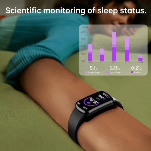 Vista 5 de Sunorshop Rastreador de fitness con frecuencia cardíaca 24/7, reloj inteligente con presión arterial y monitor de oxígeno en sangre, modo deportivo