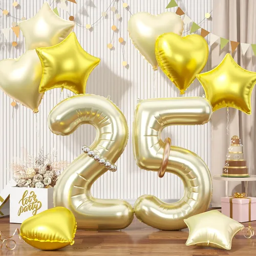 Vista 37 de Globos dorados de color champán con el número 11, globos de oro claro, globo de aluminio dorado con forma de corazón con estrella y globo largo